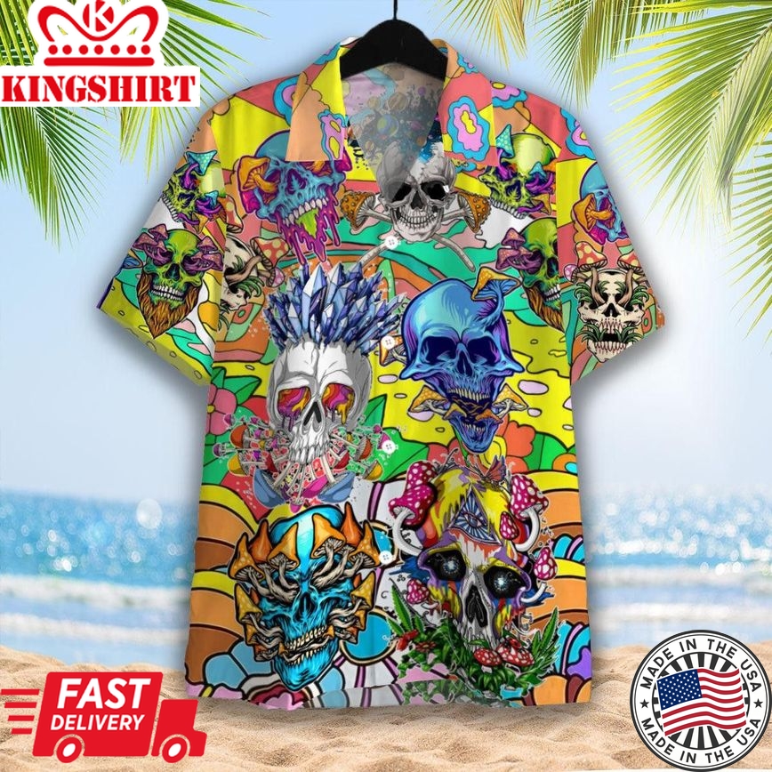 Skull Mushroom Hippie Trendy Hawaiian Shirt