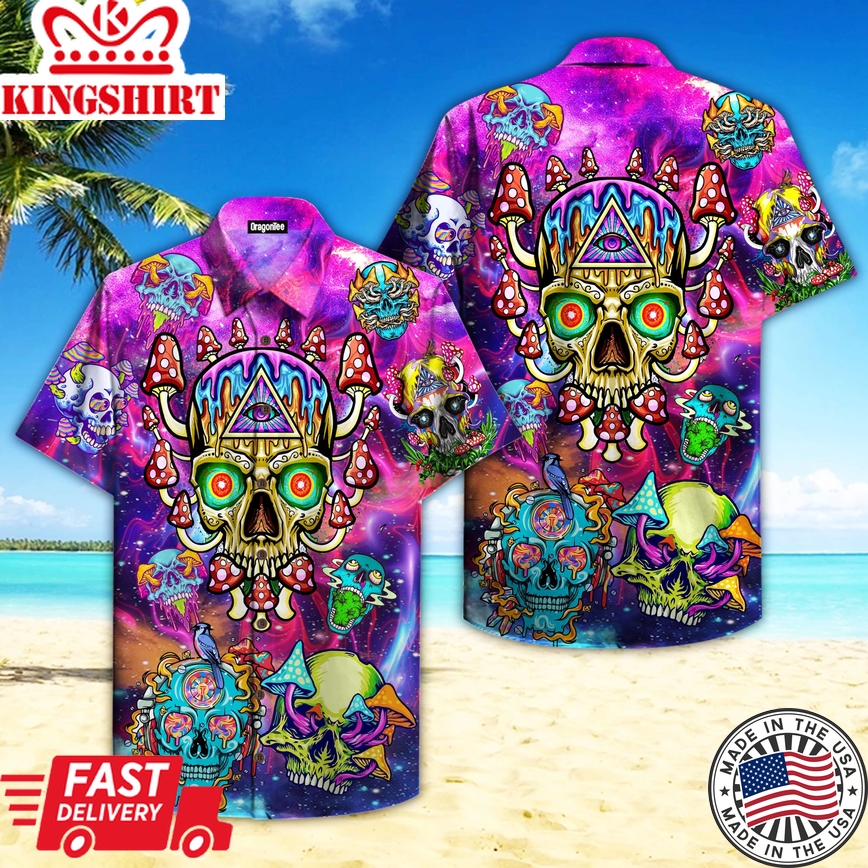 Skull Mushroom Hippie Trendy Hawaiian Shirt