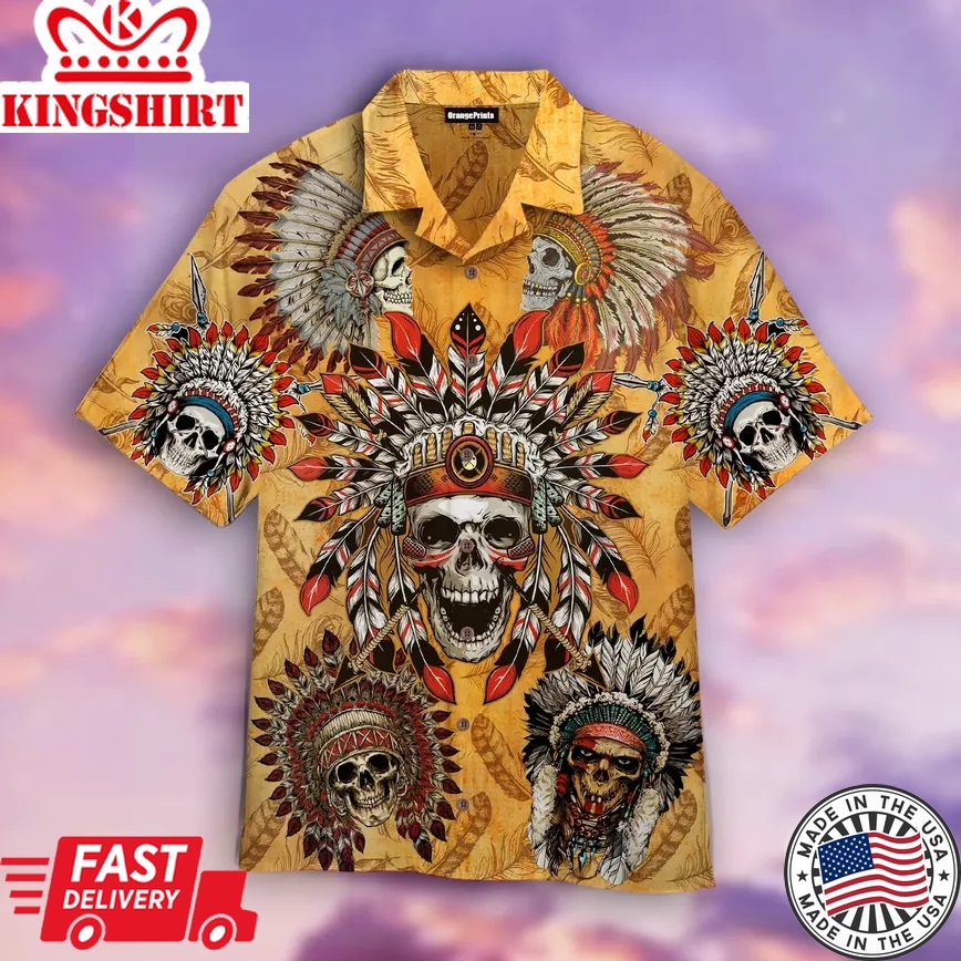 Skull Native American Trendy Hawaiian Shirt For