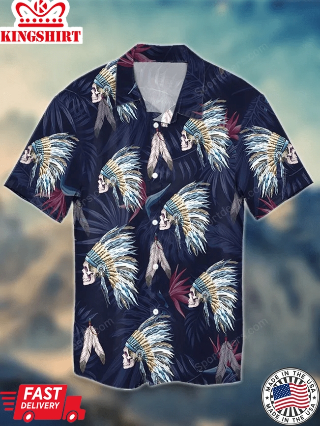 Skull Native Trendy Hawaiian Shirt, Summer Gift, Trendy Hawaiian Shirts For Men, Aloha Beach Shirt