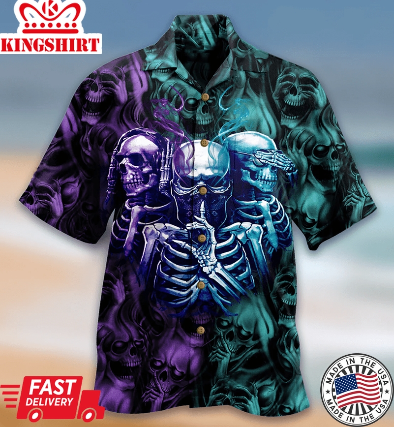 Skull Neither Hear Nor See Trendy Hawaiian Shirt