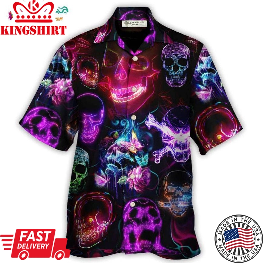 Skull Neon Art Happy Holiday Hawaiian Shirt