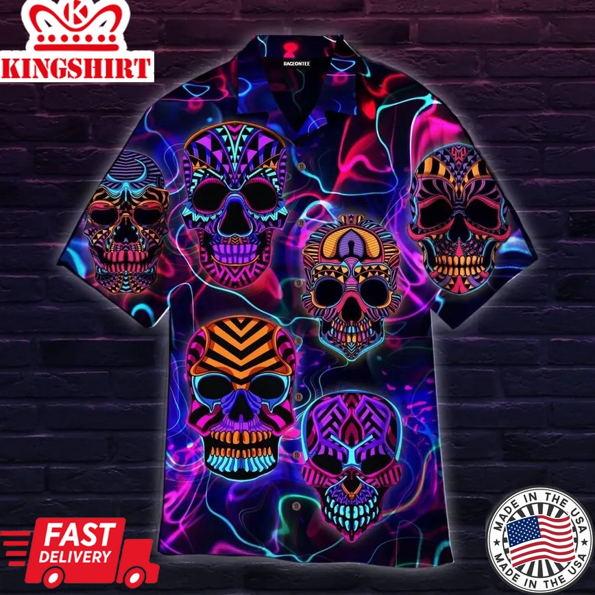 Skull Neon Glow Trendy Hawaiian Shirt