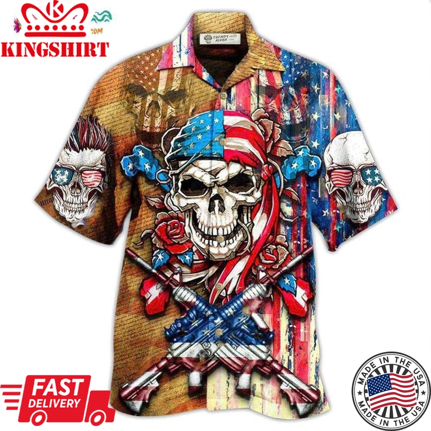 Skull Patriotic Flower America Hawaiian Shirt