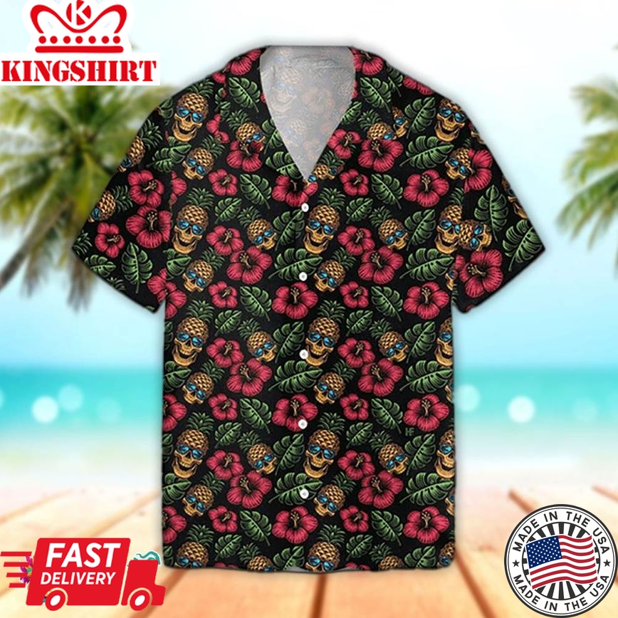 Skull Pineapple Flower 3D Hawaiian Aloha Beach Shirt