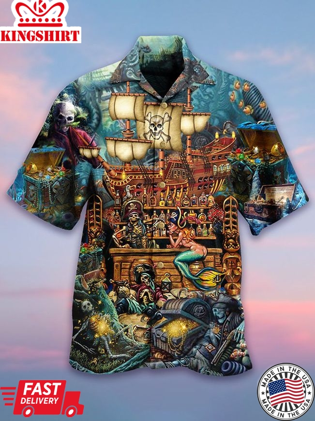 Skull Pirate Treasure Night On The Sea Style Hawaiian Shirt