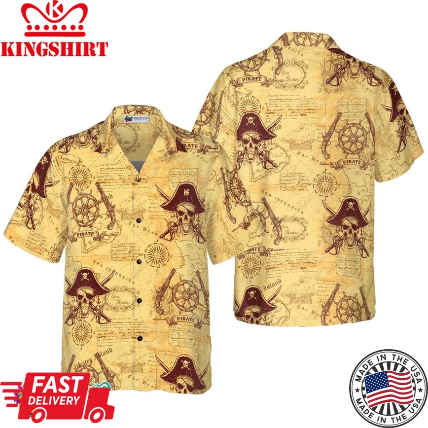 Skull Pirates Of The Ancient Sea Map Hawaiian Shirt