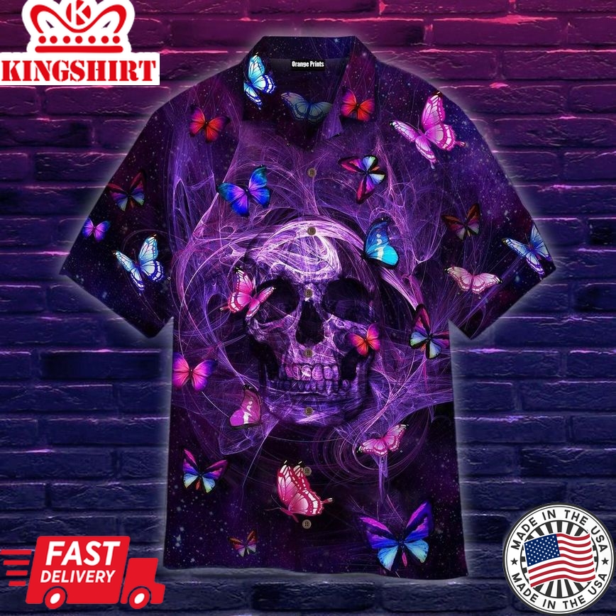 Skull Purple Trendy Hawaiian Shirt For