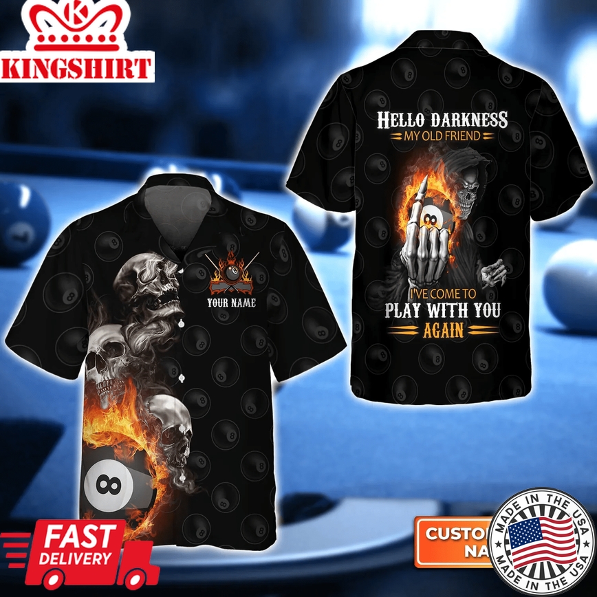 Skull Reaper Billiard Pool 8 Ball Hello Darkness My Old Friend 3D Trendy Hawaiian Shirt, Billiard Team Shirt, Billiard Player