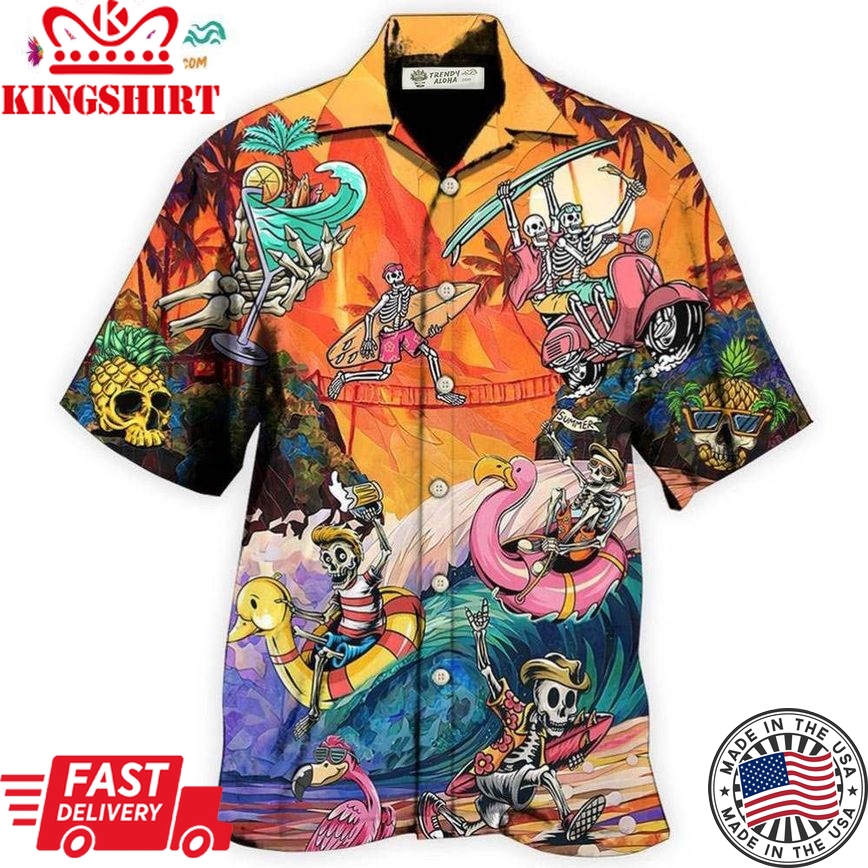 Skull Style On The Colorful Wave Hawaiian Shirt