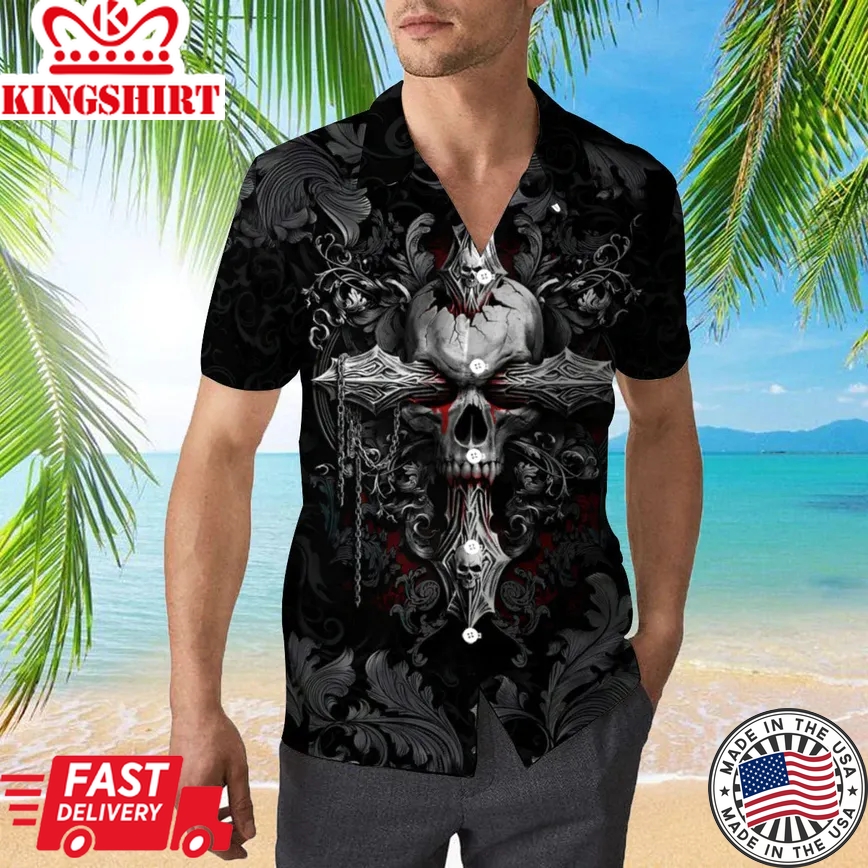 Skull Trendy Hawaiian Shirt, Skull Shirt For Skull Lover, Hawaii Shirt Men, Aloha Shirt, Tropical Sleeve Summer All Size