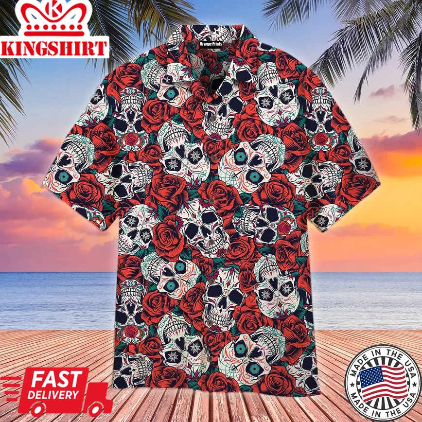 Skull Trendy Hawaiian Shirt, Vintage Day Of Dead Aloha Trendy Hawaiian Shirts For Men And Women