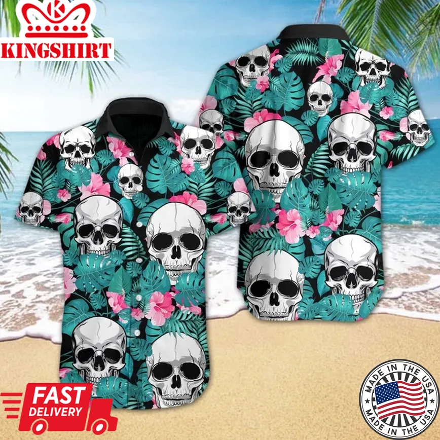 Skull Tropical Flower Species Design Trendy Hawaiian Shirt, Summer Hawaii Shirt