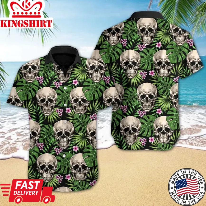 Skull Tropical Leaves Trendy Hawaiian Shirt