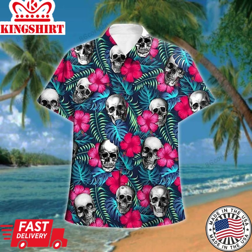 Skull Tropical Trendy Hawaiian Shirt, Summer Aloha Shirt, Gift For Summer