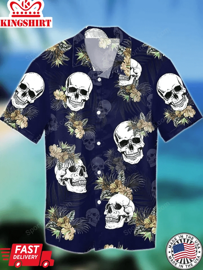 Skull Tropical Trendy Hawaiian Shirt, Summer Gift, Trendy Hawaiian Shirts For Men, Aloha Beach Shirt