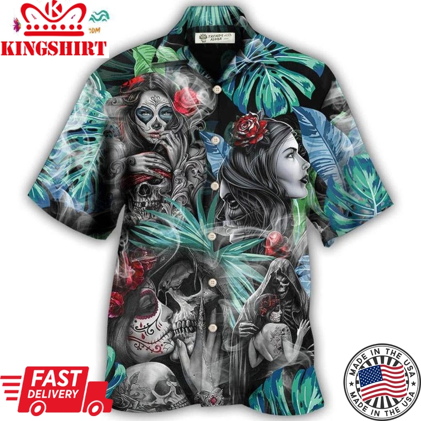 Skull Tropical White Smoke Red Flower Hawaiian Shirt