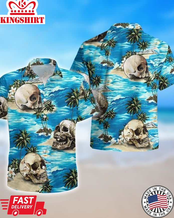 Skull Watercolor Beach Trendy Hawaiian Shirt, Summer Gift, Trendy Hawaiian Shirts For Men, Aloha Beach Shirt