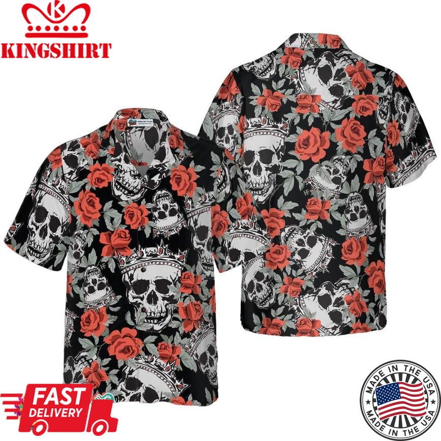 Skull With Crown And Red Rose Hawaiian Shirt