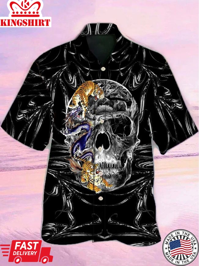 Skull With Tiger Dragon Cool Skull Hawaiian Shirt