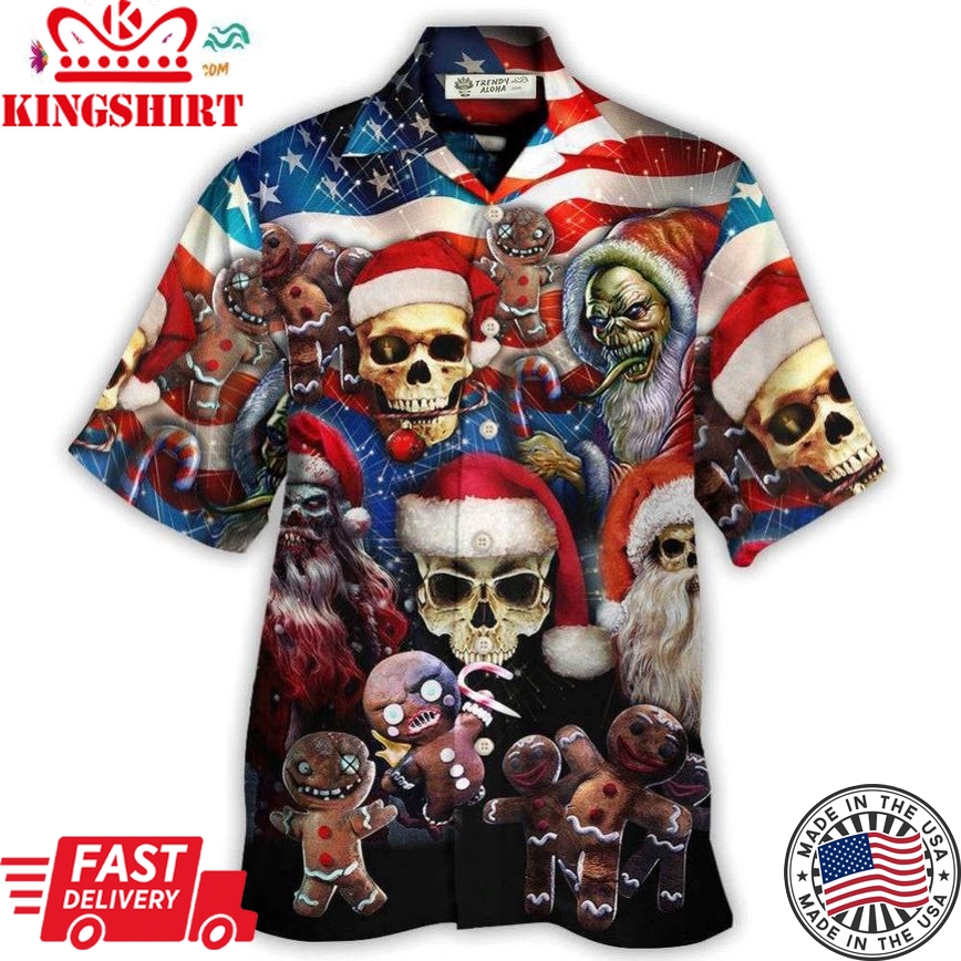 Skull Xmas Us Flag Horror Skeleton Hawaiian Shirt