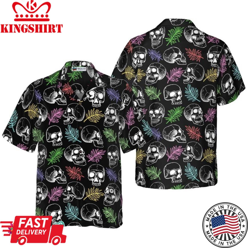 Skulls And Colorful Palm Leaves Hawaiian Shirt