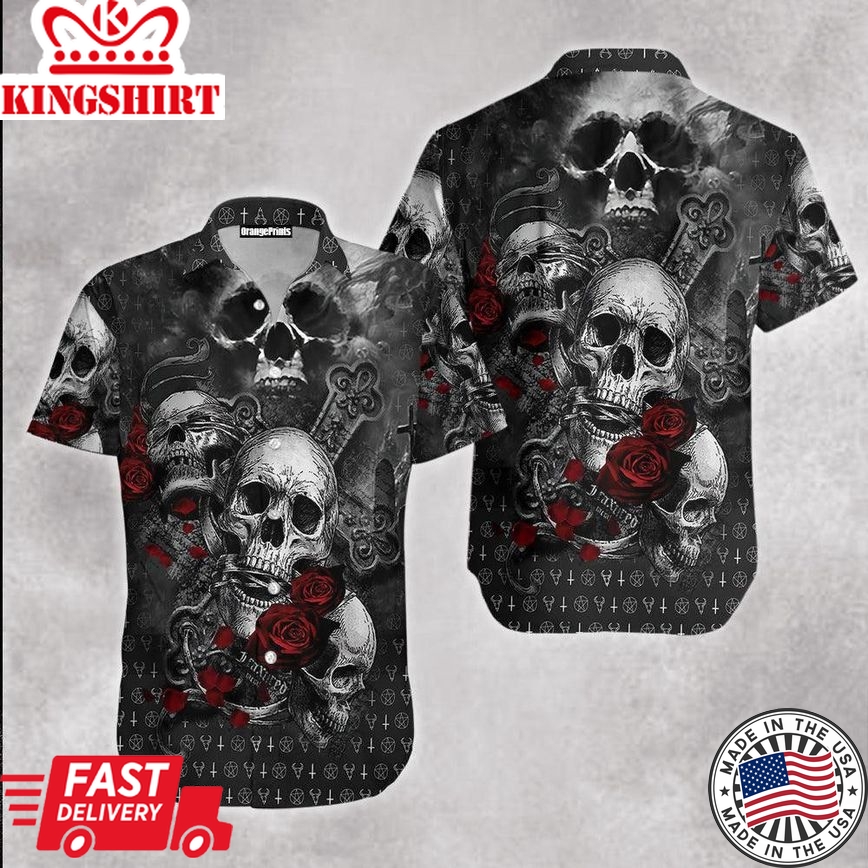 Skulls On The Roses Trendy Hawaiian Shirt For