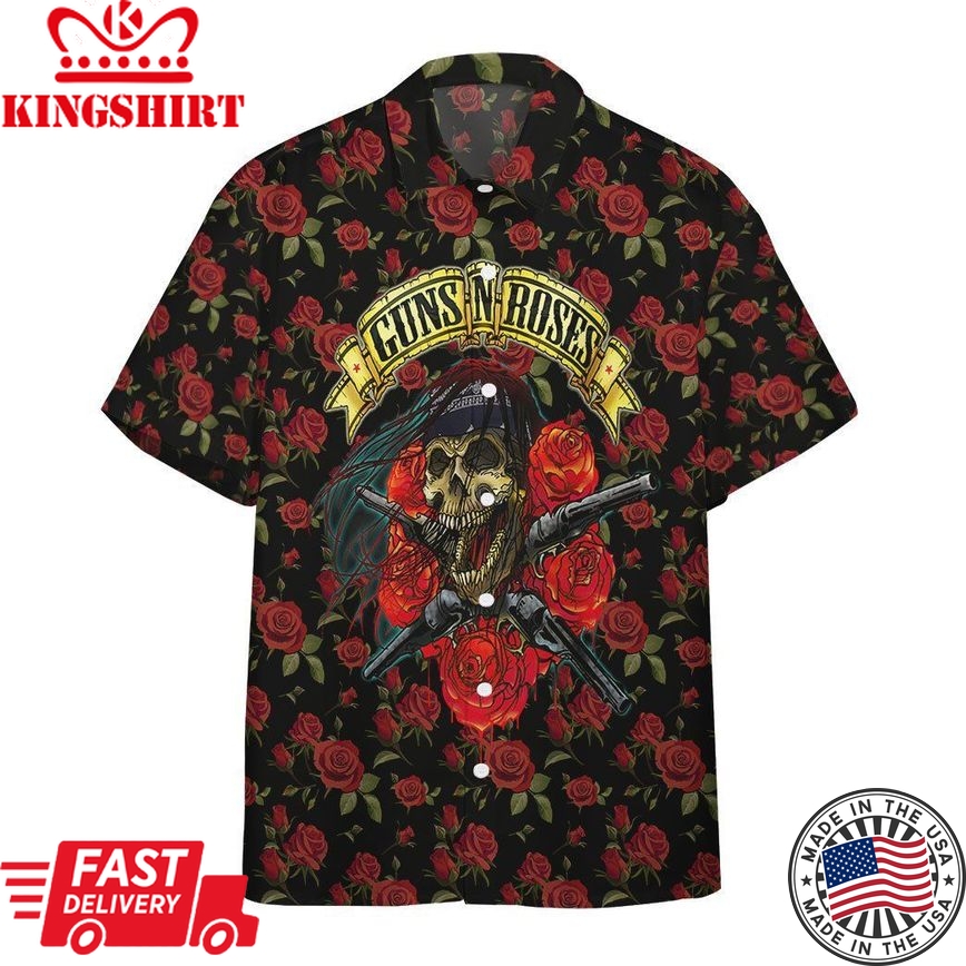 Skulls With Guns And Roses Trendy Hawaiian Shirt