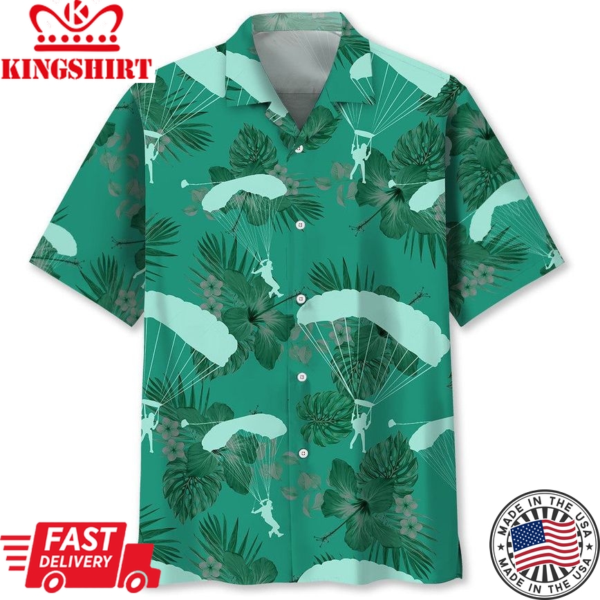 Skydiving Kelly Green Trendy Hawaiian Shirt