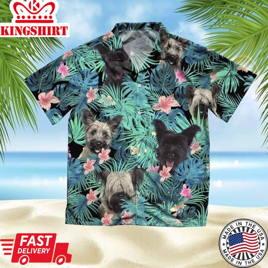 Skye Terrier Trendy Hawaiian Shirt, Dog Summer Leaves Trendy Hawaiian Shirt, Unisex Print Aloha Short Sleeve Casual Shirt Summer Gifts