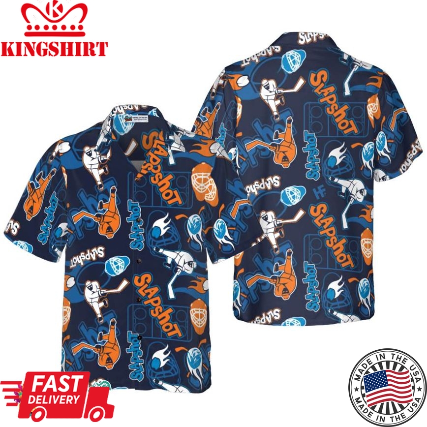 Slapshot Hockey Pattern Hawaiian Shirt