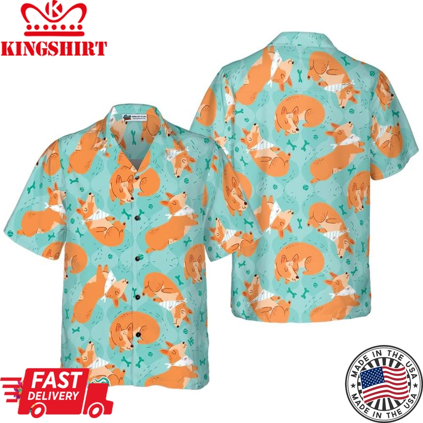 Sleeping Corgi Dreams About Bones Hawaiian Shirt