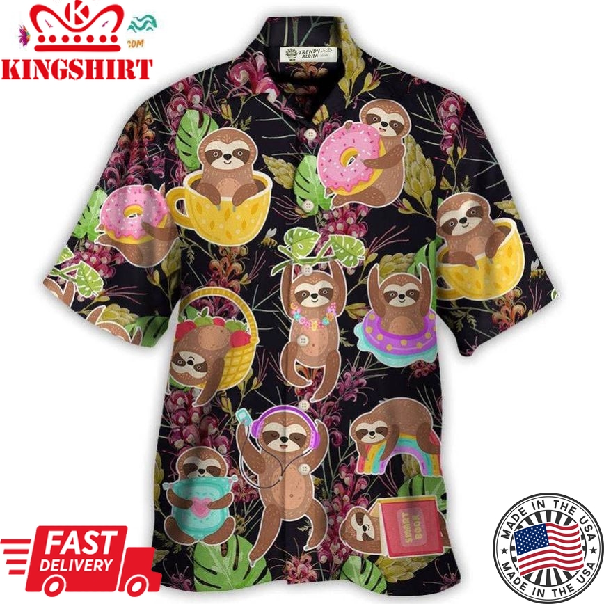 Sloth Cute Funny Tropical Vibe Art Hawaiian Shirt