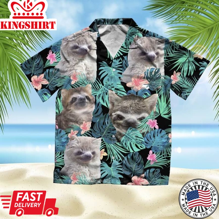 Sloth Summer Leaves Trendy Hawaiian Shirt, Sloth Lover Trendy Hawaiian Shirt For Summer Gifts