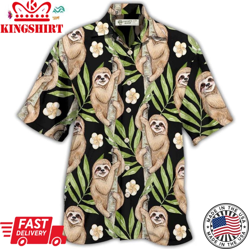 Sloth Tropical Leaf With Tiny Flower Hawaiian Shirt