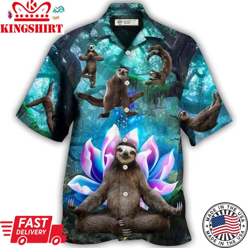 Sloth Yoga Pose On The Forest Lotus Flower Hawaiian Shirt