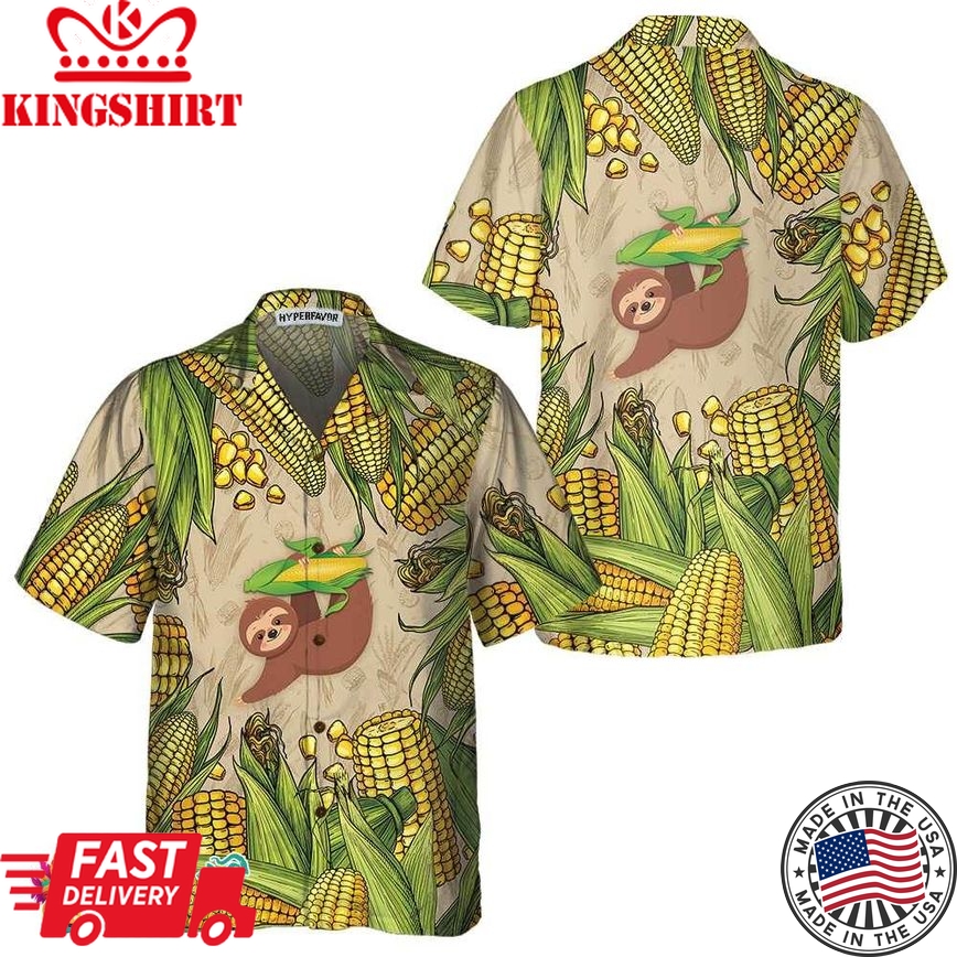 Slothcorn Hawaiian Shirt, Funny Sloth And Corn Shirt For Men, Unique Corn Cop Shirt