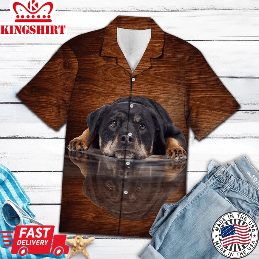 Smart Rottweiler Dog Lying Mirror Trendy Hawaiian Shirt