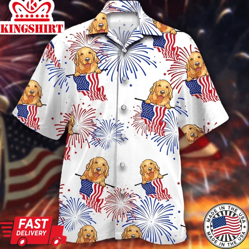 Smiley Face Golden Retriever White 4Th Of July Trendy Hawaiian Shirt