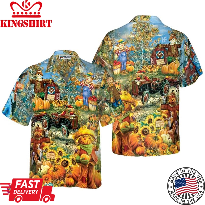 Smiley Pumpkin On The Farm Thanksgiving Hawaiian Shirt, Unique Thanksgiving Gift Idea