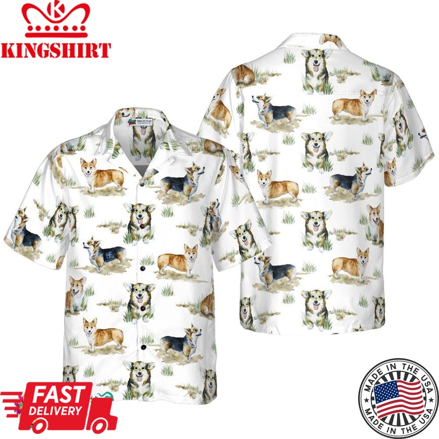 Smiling Corgi Shirt For Men Hawaiian Shirt