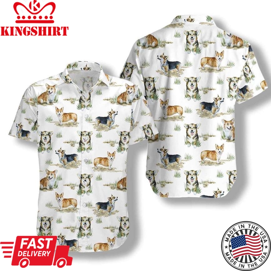 Smiling Corgi Trendy Hawaiian Shirt