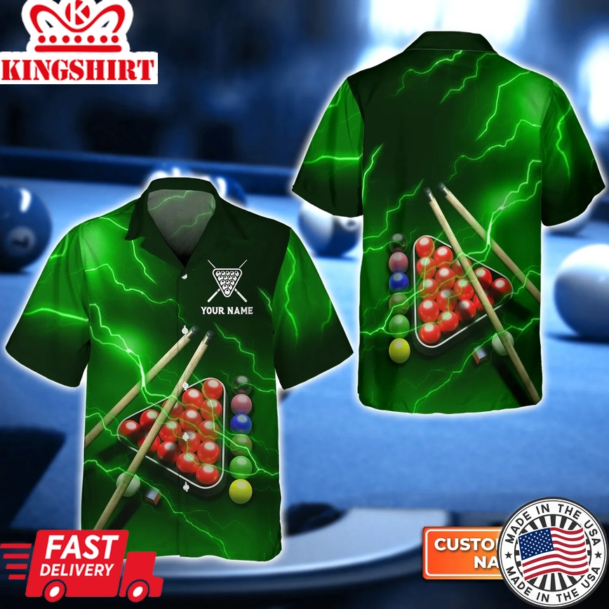 Snooker Thunder Lightning 3D Trendy Hawaiian Shirt, Billiard Team Shirt, Billiard Shirt For Men And Women