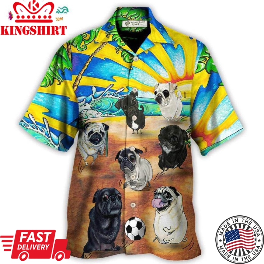 Soccer Beach Sports Pug Dog Beach Hawaiian Shirt