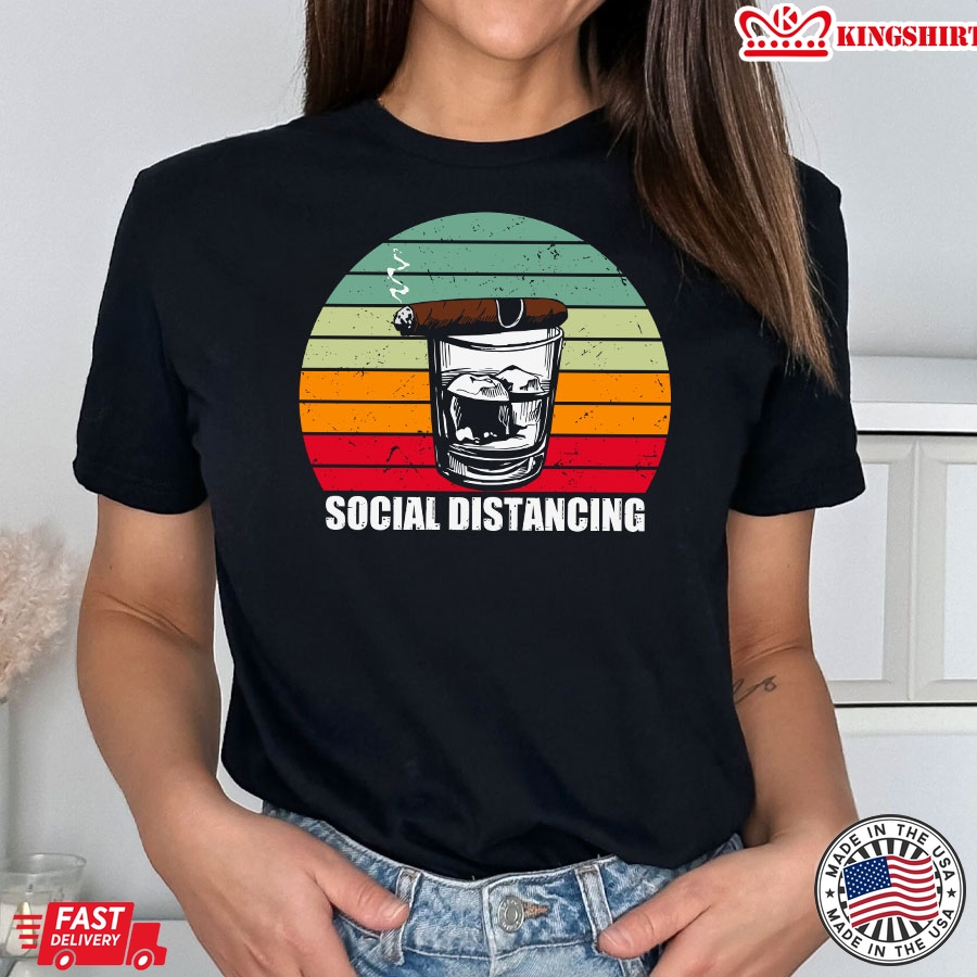 Social Distancing Bourbon Cigar Smoke Vintage T-Shirt