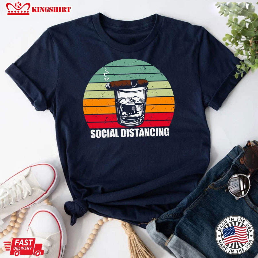 Social Distancing Bourbon Cigar Smoke Vintage T-Shirt