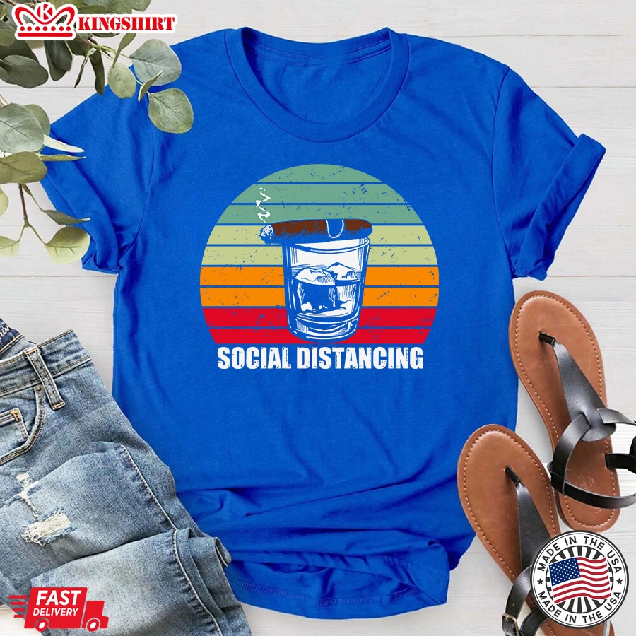 Social Distancing Bourbon Cigar Smoke Vintage T-Shirt