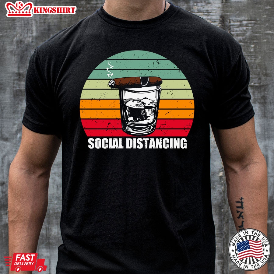 Social Distancing Bourbon Cigar Smoke Vintage T-Shirt