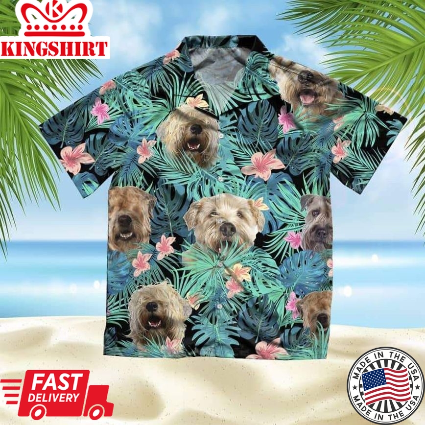 Soft-Coated Wheaten Terrier Trendy Hawaiian Shirt, Dog Summer Leaves Trendy Hawaiian Shirt, Unisex Print Aloha Short Sleeve Casual Shirt Summer Gifts