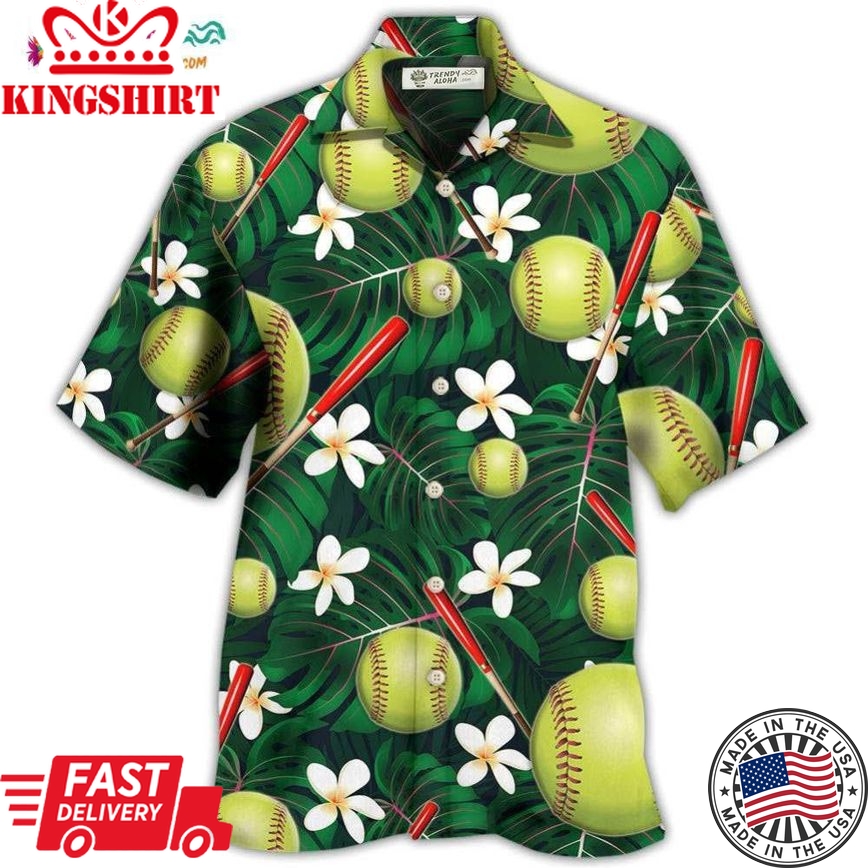 Softball Tropical Floral Hawaiian Shirt